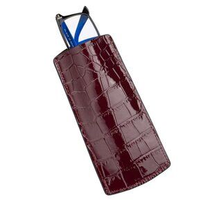 Premium Calfskin Eyewear Case embossed in Alligator Style - Lacquer Cherry